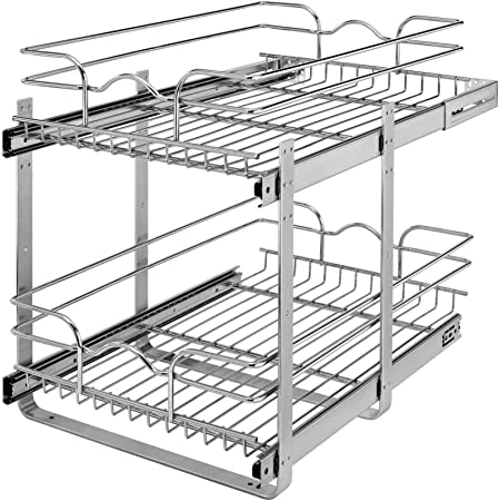 Rev-A-Shelf 5WB2-1522CR-1 15 x 22 Inch Two-Tier Kitchen Organization Cabinet Pull Out Storage Wire Basket, Chrome