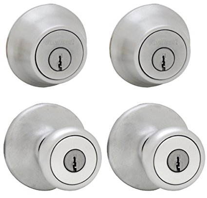 Kwikset 242 Tylo Entry Knob and Single Cylinder Deadbolt Project Pack in Satin Chrome