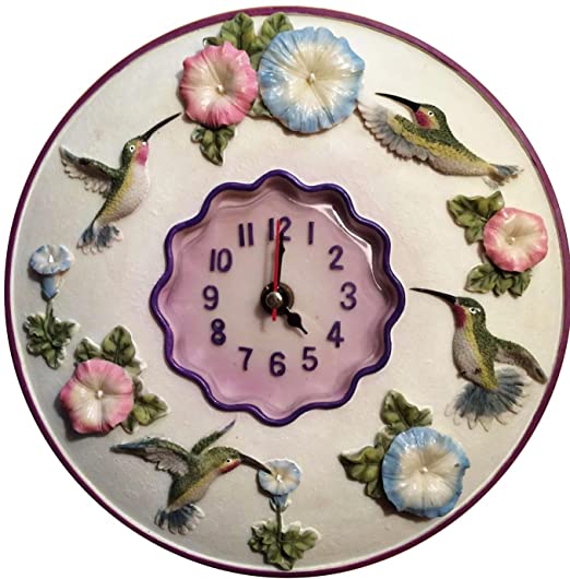 Hummingbird Clock, 8” Round, 3D Polystone- Hummingbird Wall Decor for Kitchen, Nursery, Bedroom, Patio, Bathroom, Office Hummingbird Decoration - Best Hummingbird Gift Idea, Hummingbird Decoration.