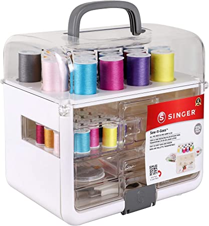 Singer Sew-It-Goes, 224 Piece - Sewing Kit & Craft Organizer - Sewing Case Storage with Machine Sewing Thread, White