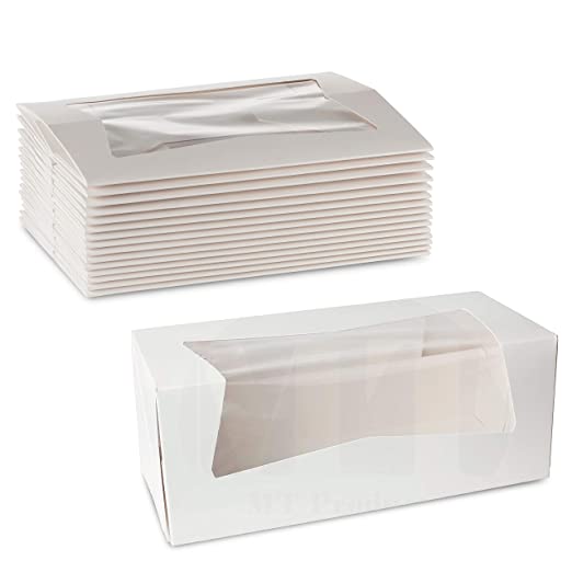 Beautiful White Paperboard Pastry, Bakery Box Keep Donuts, Muffins, Cookies Safe - Unique Auto-Pop Up Feature and Clear Window for Visibility 9" Length x 4" Width x 3 1/2" (Pack of 25)