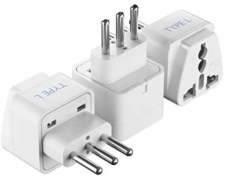 Ceptics Canada to Italy, Chile, Libya Travel Adapter (Type L) - 3 Pack [Grounded & Universal] (GP-12A-3PK)