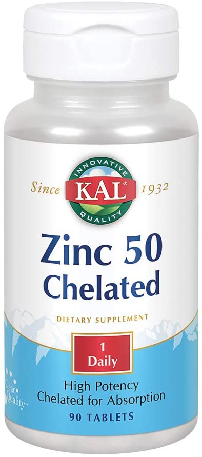 KAL Zinc 50 Amino Acid Chelate | Healthy Metabolism & Immune Function Support | Chelated for Absorption | 90ct, 90 Serv.