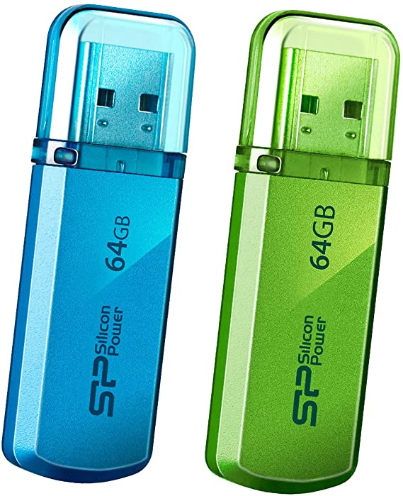 Silicon Power 64GB USB Flash Drives 2 Pack 64GB Thumb Drives Blue Green