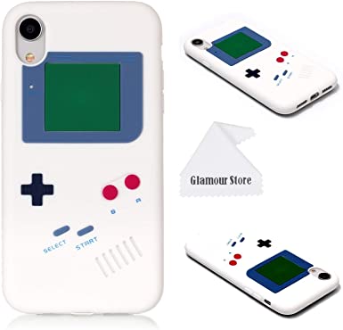 iPhone XR Case,Retro 3D Game Boy Gameboy Design Style Soft Silicone Cover Case for Apple iPhone XR 6.1 inch  Free Cleaning Cloth As a Gift (White)