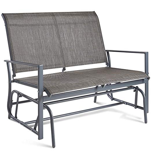 VonHaus 2 Seater Garden Glider Bench – Grey Textoline/Mesh Fabric Swing Rocking Seat – For Outdoor Decking, Balcony, Patio Or Terrace