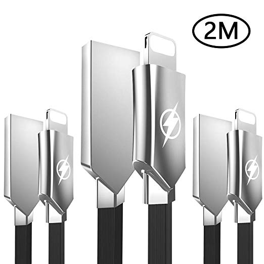Luvfun 2M/3Pack Phone Cable Zinc Alloyed Charger Cable Compatible with Phone X 8 8 Plus 7 7 Plus 6s 6s Plus 6 6 Plus (Black)