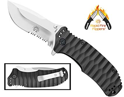 Off-Grid Knives - (OG-219S) Rapid Fire Assisted Flipper Knife, Cryo Japanese AUS8 Blade with G10 Handle & All-Position Mounting Clip