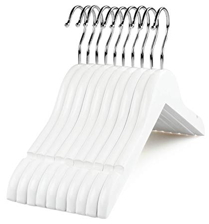 TOPIA HANGER White Kids Children Baby Wood Wooden Clothes Dress Shirt Hangers with 360°Stronger Flexible Hook- Extra Smoothly Cut Notches, 10 Pack CT09W
