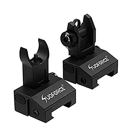SOUFORCE Front Rear Iron Sights,Mil Spec Foldable Adjustable Flip Up Sight for Picatinny Weaver Rails