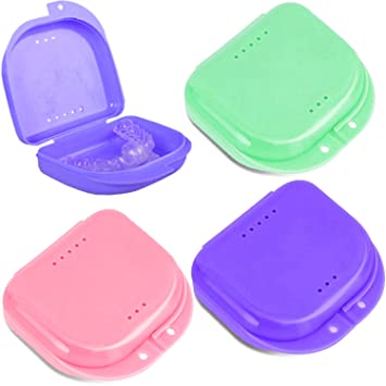 PISSION Retainer Case, 3 Pack Orthodontic Retainer Holder Cases (Green/Pink/Purple)