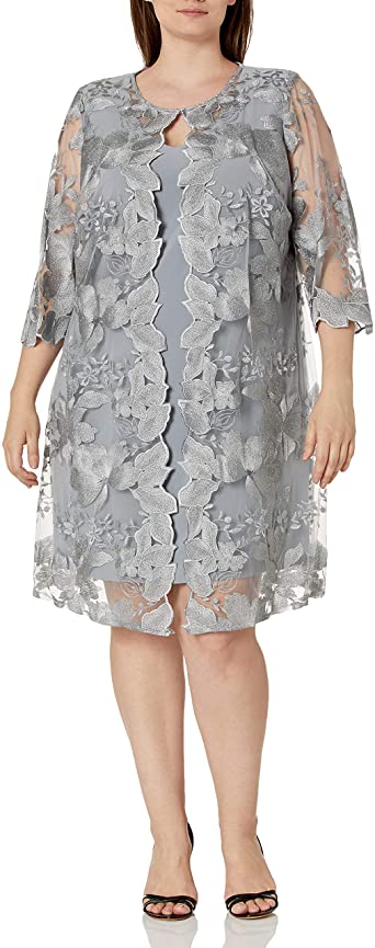 Alex Evenings Women's Plus Size Midi Scoop Neck Shift Dress with Jacket