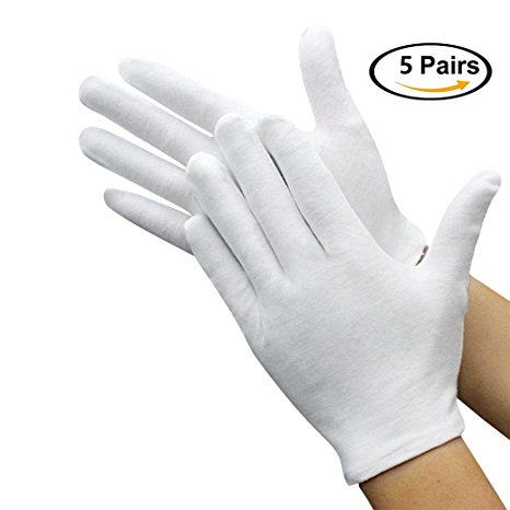 Wholesale White Soft 100% Cotton Work/Lining Glove Coin Jewelry Silver Inspection Gloves, Large Medium Size (5 pairs)