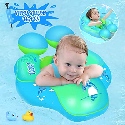 LAYCOL Baby Swimming Float Inflatable Baby Pool Float Ring Newest add Tail no flip Over for Age of 3-36 Months (Blue, L)