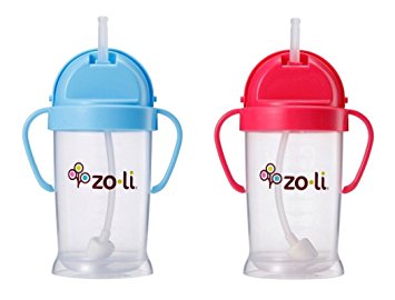 Zoli Baby Bot XL Straw Sippy Cup 9 oz - 2 Pack, Blue/Pink