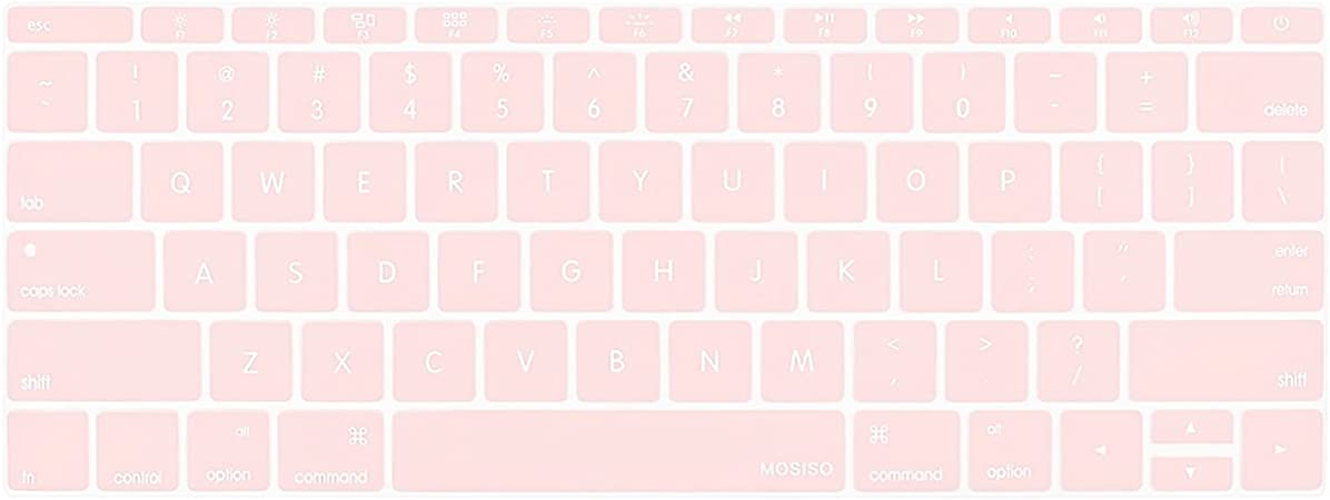 MOSISO Silicone Keyboard Cover Protective Skin Compatible with MacBook Pro 13 inch 2017 2016 Release A1708 Without Touch Bar & Compatible with MacBook 12 inch A1534, Chalk Pink