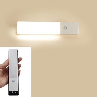 ZEEFO Rechargeable Wireless PIR Motion Sensor Night Light 3-Modes LED Wall LampBuilt-in Lithium Battery Powered Activated Under Cabinet LightingDrawer Closet wardrobe Sheds Stick-on Anywhere White
