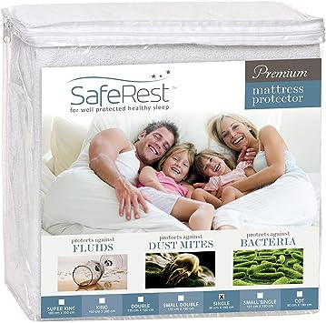 SafeRest Single Mattress Protector - Fitted Mattress Pad Cover - Bedding Essentials for University Dorm Room, New Home, First Flat - Cotton Terry, Waterproof Mattress Cover Protector