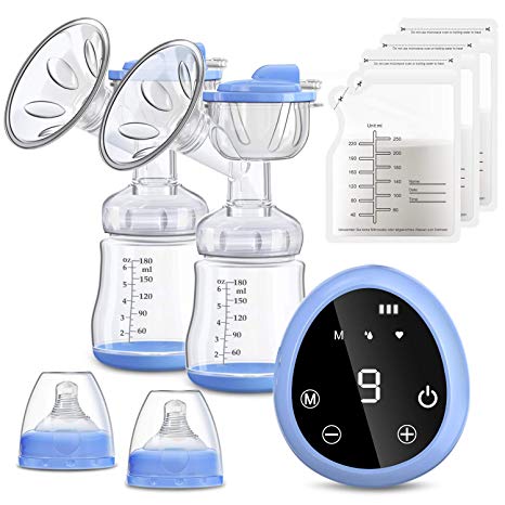 Electric Breast Pump, COULAX Dual Suction Breastfeeding Pump LED Touch Screen with 3 Modes 9 Levels, BPA Free, Memory Function, Rechargeable Breast Milk Pump with 10Pcs Breastmilk Bags, a Carry Bag