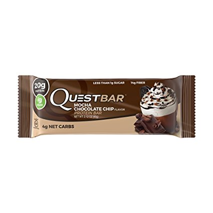 Quest Nutrition Protein Bar, Mocha Chocolate Chip, 20g Protein, 4g Net Carbs, 180 Cals, High Protein Bars, Low Carb Bars, Gluten Free, Soy Free, 2.1 oz Bar, 12 Count