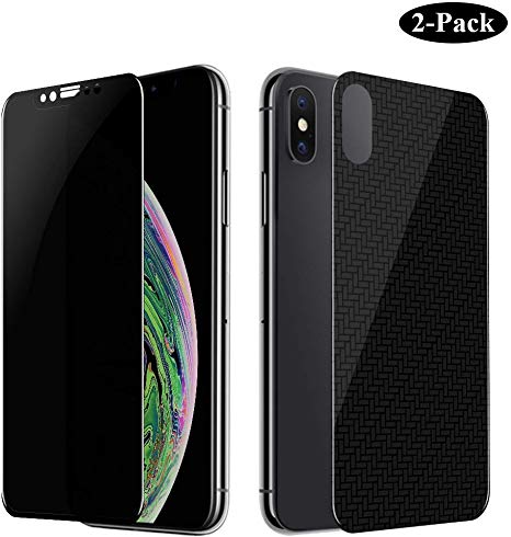 GAHOGA iPhone Xs/X Privacy Full Coverage Screen Protector with Full Coverage Carbon Fiber Back Screen Protector [Front and Back][Anti-Peep][Full Body Protection] for iPhone Xs/X - Black