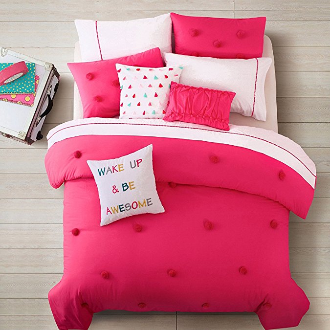Cassiel Home Anna 2pcs Comforter set Twin Magenta Pink Teen Girls Bedding (Twin, Magenta Pink)