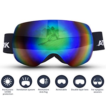 Ski Goggles - Atshark Snowboard Goggles 100% UV Protection Goggles Durable Anti-Fog with PC Dual Lens Wind-vented Anti-impact Wide Angle For Ladies and Gents, VLT 12% for Winter Sports