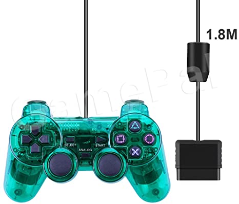 PS2 Wired Controller, Double Shock Dual Vibration Twin Shock Gamepad for Sony Playstation 2, Green