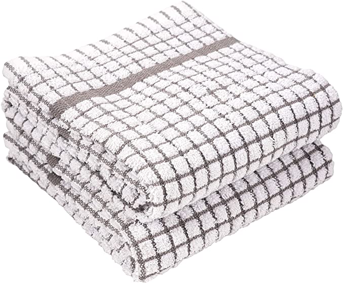 LaPrima Shops Set of 2 Terry Kitchen Towels, 20 x 30-inch 100-Percent Cotton (Gray)