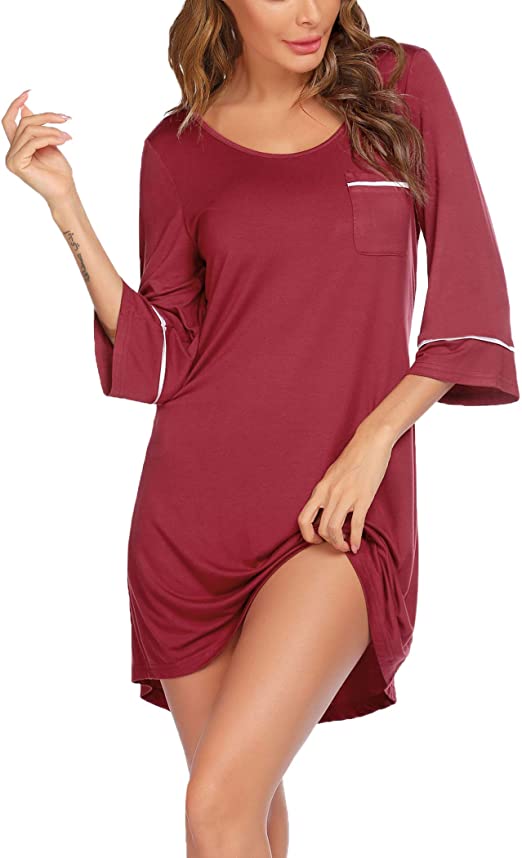 Sheshow Women's Nightgown 3/4 Sleeve Sleepshirt Sleepwear Lady Nightshirt S-XXL