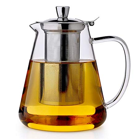 Glass Teapot 950 ml Teapot for One PLUIESOLEIL with Heat Resistant Stainless Steel Infuser Perfect for Tea and Coffee (950ML)