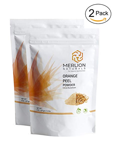 Orange Peel Powder (Citrus Aurantium) by MERLION NATURALS - 227 g / 8 OZ / 1/2 lb | All Natural | Vegan | Non GMO | For Hair & Skin Care (16 OZ)