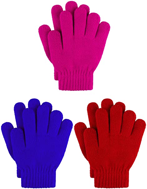 Cooraby 3 Pairs Kid's Winter Gloves Thick Cashmere Warm Knitted Gloves Children Cold Weather Gloves