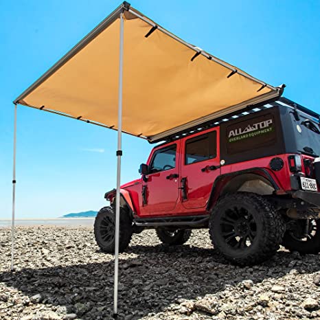 ALL-TOP Vehicle Awning 4.6'x8.2' Rooftop Pull-Out Retractable 4x4 Weather-Proof UV50  Side Awning for Jeep/SUV/Truck/Van