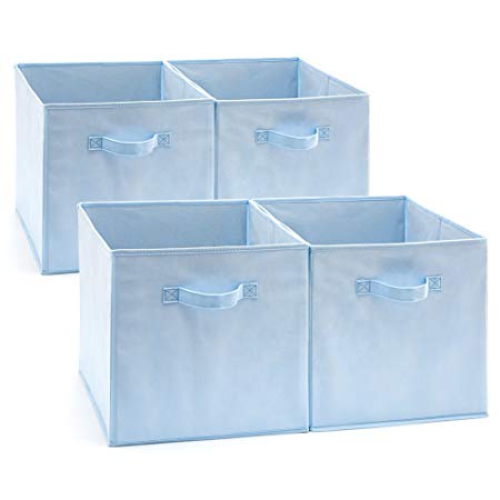 EZOWare Set of 4 Foldable Fabric Basket Bins, Collapsible Storage Cube for Nursery Home and Office (Blue) (13x15x13 inch)