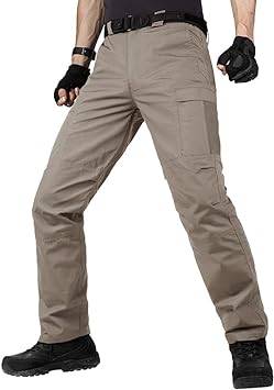 FREE SOLDIER Men's Water Resistant Pants Relaxed Fit Tactical Combat Army Cargo with Multi Pocket (Classic Khaki Color, 34W x 32L)