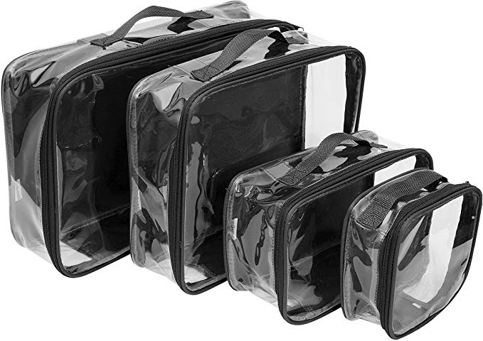 Clear Packing Cubes set of 4 / Packs 7-10 Days of Clothes/Premium PVC Plastic Storage Cube (Black)