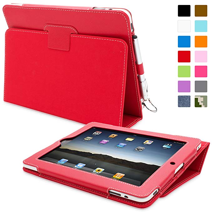 Snugg iPad 2 Case - Smart Cover with Kick Stand (Red Leather) for Apple iPad 2