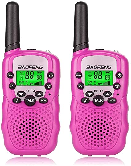 BaoFeng BF-T3 Kids Walkie Talkies Mini 2 Way Radios Long Range Birthday Present Gift Ideas Toys for Age 3-12 Years Old Cool Young Boys Girls Children Toddlers (2 Pack, Pink)