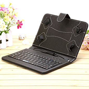 IRULU 7" PU Leather Micro USB Keyboard Case With Buttons Stand Cover for Tablet (Black)