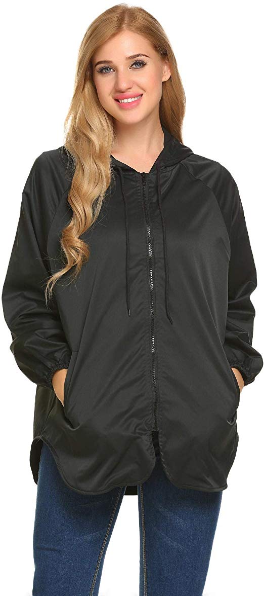 SummerRio Women's Rain Jacket Hooded Waterproof Raincoat Lightweight Outdoor Windbreaker