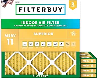 Filterbuy 25x25x1 Air Filter MERV 11 Allergen Defense (5-Pack), Pleated HVAC AC Furnace Air Filters Replacement (Actual Size: 24.75 x 24.75 x 0.75 Inches)