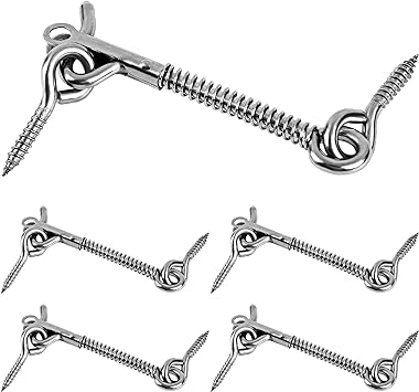 5Pcs Safety Hook and Eye Latch,Stainless Steel Eye Latch Gate Spring Hook and Eye Safety Latch 3-inch for Families, Farms, or Camping Trailers