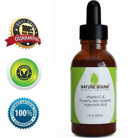 Pure Highest Potency Vitamin C Serum For Face and Neck - Formula Optimized with Pharmaceutical Grade Vitamin C 20 Added Vitamin E and High Strength Hyaluronic Acid with Amino Acid - Helps Reduce Skin Blemishes Acne Sun Spots Wrinkles and Crows Feet in Women and Men - Natural Anti Aging Compounds Leaves Skin Radiant and More Youthful by Internally Boosting Collagen Levels and Minimizing Scars - Fully Guaranteed by Nature Bound Proudly Made in the USA