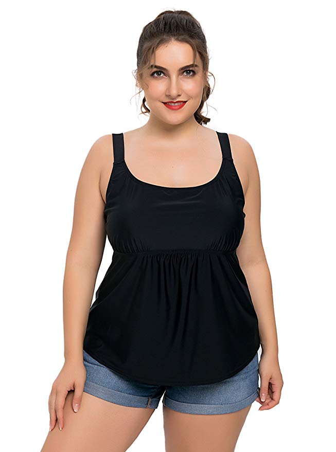 ATTRACO Women's Plus Size Swimsuit Tankini Tops Ladies Swimwear Swimming Shirt