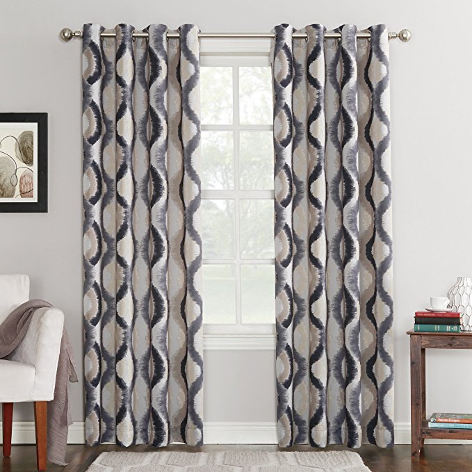 Sun Zero Burbank Geometric Ogee Watercolor Print Energy Efficient Grommet Curtain Panel, 54" x 84", Gray