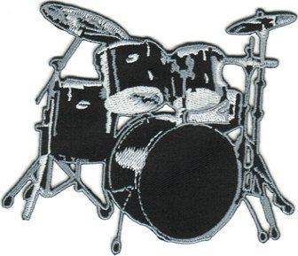 Drum Set - Black And Grey - Embroidered Iron On Or Sew On Patch