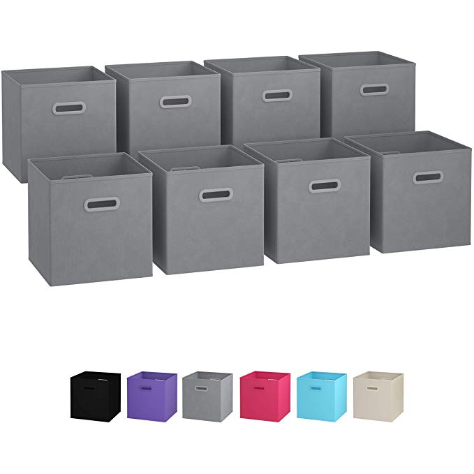 Royexe - Storage Cubes - (Set of 8) Storage Baskets | Features Dual Handles | Cube Storage Bins | Foldable Fabric Closet Shelf Organizer | Drawer Organizers and Storage (Grey)
