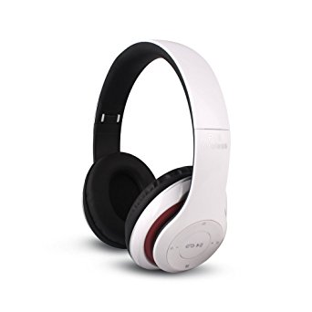 FX-Victoria Over-Ear Headphones High Performance Sound Headsets with Microphone and Volume Control for Travel, Work, Sport, Supports FM Function / MicroSD / TF Card-White &Red