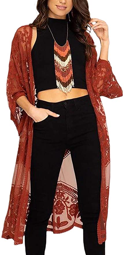 Bsubseach Women Sexy Open Front Beach Cover Up See Through Kimono Cardigan